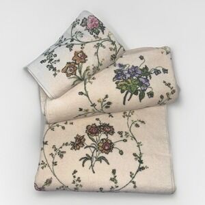 Vintage JC Penny Bath Towel Set Mixed Flowers Floral 100% Cotton 2 Bath 1 Hand
